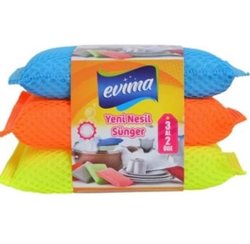 EVİMA BULAŞIK SÜNGERİ FİLELİ 3'LÜ 6245. ürün görseli